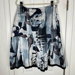 Chico’s Silk Blend Abstract Leaf A-Line Pleat Skirt Below Knee Midi